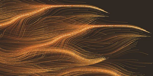 Dark Brown Moving Flowing Stream Particles Curving Wavy Lines Digitally — Wektor stockowy