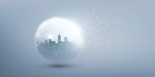 Concept Futuriste Smart City Iot Cloud Computing Avec Maillage Polygonal — Image vectorielle