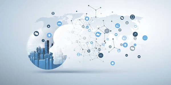 Smart City Machine Learning Artificial Intelligence Cloud Computing Iot Network — ภาพเวกเตอร์สต็อก