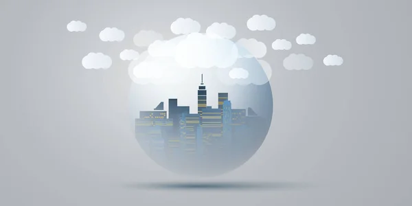 Blue Grey White Smart City Cloud Computing Design Concept Transparent — Wektor stockowy