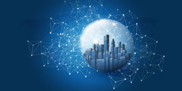 Concept Futuriste Smart City Iot Cloud Computing Avec Maillage Polygonal — Image vectorielle