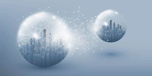 Smart City Futuriste Concept Conception Iot Cloud Computing Avec Maillage — Image vectorielle