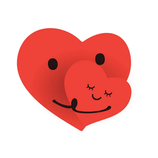 Niedliches Paar Minimalistisches Rotes Valentinsherz Paar Mit Lächelnden Gesichtern Design — Stockvektor