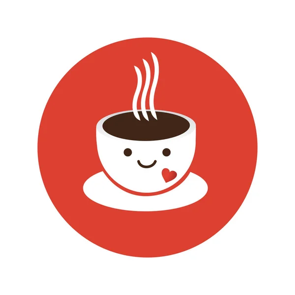 Cangkir Full Coffee Cute Smiling Face Small Heart Design Red - Stok Vektor