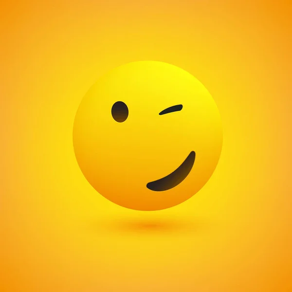 Sorrindo Piscando Emoji Simples Brilhante Feliz Emoticon Fundo Amarelo Vector — Vetor de Stock