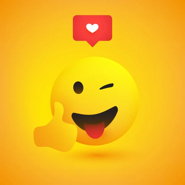 Glimlachen Knipogen Vrolijke Emoji Met Tong Uit Duimen Laten Zien — Stockvector