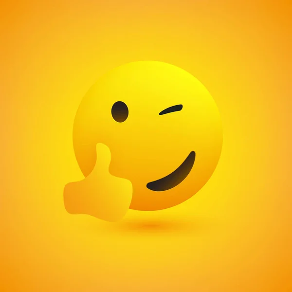 Smiling Winking Emoji Showing Thumbs Simple Shiny Happy Emoticon Yellow — Stock Vector