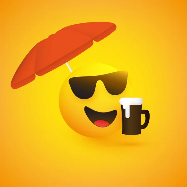 Mutlu Gülümseyen Yaz Mevsimi Güneş Gözlüklü Emoji Bira Bardağı Kırmızı — Stok Vektör