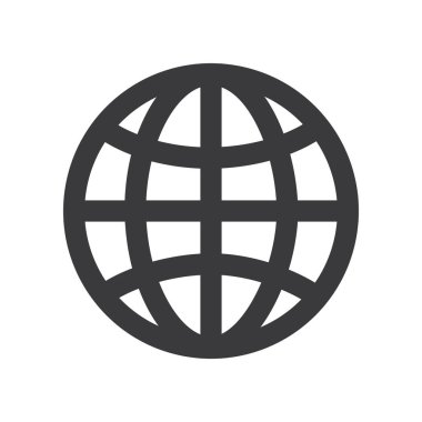 Basit Dünya Gezegeni Simgesi veya İşareti, Siyah Kalın Meridyenlerin ve Paralellerin Izgarası - Beyaz Üzerine İzole Edilmiş - Vektör Resimleri