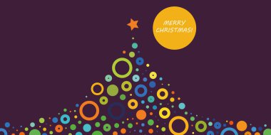 Colorful Modern Style Christmas Greeting Card, Simple Minimalist Tree Made of Colorful Rings and Star on Top, Design on Dark Background - Vector Concept with Copyspace clipart