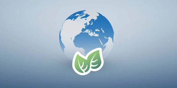Blue Global Eco World Concept Diseño Gráfico Hojas Verdes Globo — Vector de stock