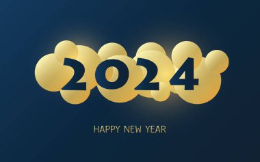 En İyi Dilekler - Altın ve Koyu Mavi Soyut Modern Stil Mutlu Yıllar Kartı, Kapak veya Arkaplan, Yaratıcı Tasarım Şablonu - 2024