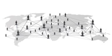 Siyah ve Beyaz Ağ, İş ya da Sosyal Medya Bağlantıları Dünya Haritası Tasarımı ve İzole Beyaz Arkaplan Poligonal Ağ Tasarımı - Gri İş Adamları Poligonal Ağ Bağlı Şekiller