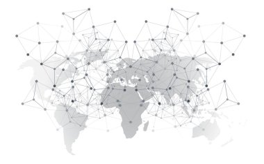 Dünya Haritası ve Kablo Çerçevesi ile Siyah ve Beyaz Küresel Ağ Kavramı - Dijital Çokgen Ağ Bağlantıları, Bilim ve Teknoloji Arkaplanı, Yaratıcı Tasarım Şablonu Beyaz Arkaplan 'da İzole Edildi