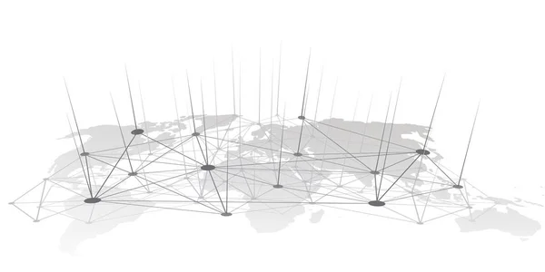 黑白现代最小风格的多边形网络结构 数字通信概念设计 网络连接 透明几何线框 创造性隔离向量图解 — 图库矢量图片