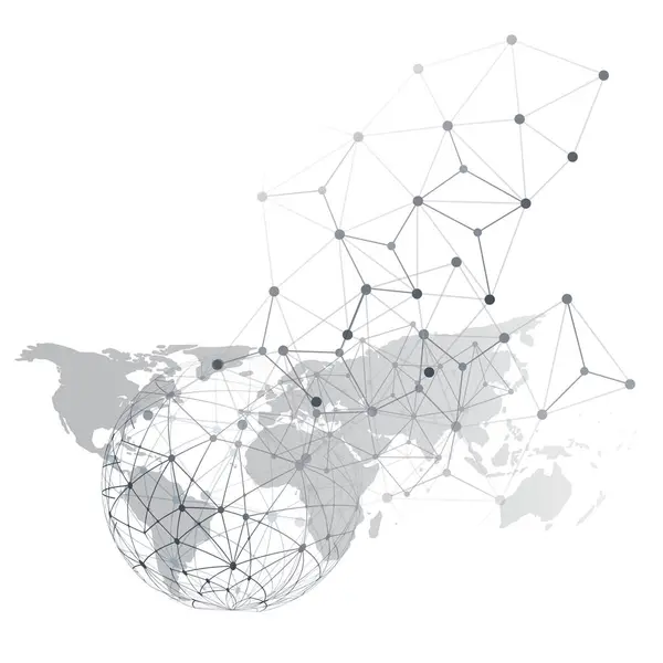 Black White Global Networks Concept World Map Wire Frame Digital — Stock Vector