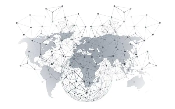 Черно Белые Глобальные Сети Картой Мира Электронной Почтой Цифровые Полигональные Стоковая Иллюстрация