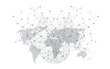 Dünya Haritası ve Kablo Çerçevesi ile Siyah ve Beyaz Küresel Ağ Kavramı - Dijital Çokgen Ağ Bağlantıları, Bilim ve Teknoloji Arkaplanı, Yaratıcı Tasarım Şablonu Beyaz Arkaplan 'da İzole Edildi