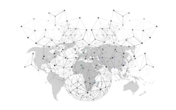 Conceito Redes Globais Preto Branco Com Mapa Mundial Quadro Arame — Vetor de Stock