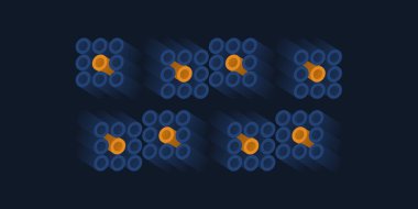 Tubular Şekillerin Geometrik Kümesi: Koyu Arkaplanda Orta Turuncu Aksanlı Birçok Mavi Tüpün Blokları