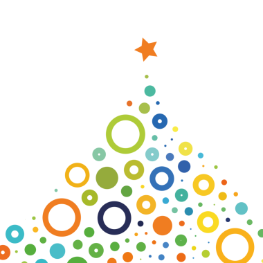 Modern Stil Noel Kutlama Kartı, Renkli Yüzüklerden Yapılan Basit Minimalist Ağaç ve Üstte Yıldız, İzole Tasarım 