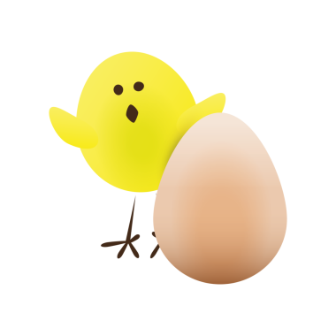 Komik Mutlu Küçük Piliç Çiğ Tavuk Yumurtasının yanında duruyor Şeffaf Arkaplan Tasarımı