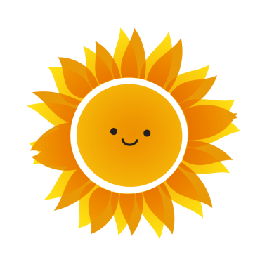 Beyaz Arkaplanda İzole Sevimli Gülümseyen Güneş veya Ayçiçeği - Tasarım Şablonu