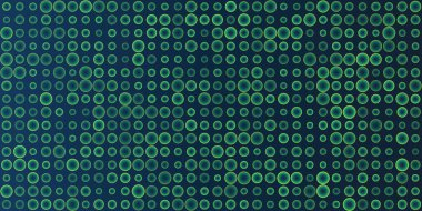 Dark Abstract Kısmen Soluk Benekli Desen, Dairesel Gradyan Şekiller, Rastgele Boyutlar ve Değişen Mavi ve Yeşil Renkler - Geometrik Mozaik Doku, Vektör Arkaplan Tasarımı