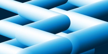 Mavi ve beyaz gradyanlarda üst üste binen 3D boru şekilli modern tarz soyut arkaplan. Pürüzsüz ve fütürist bir dijital tasarım, teknoloji, iş ve yaratıcı projeler için mükemmel.