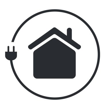 İklim Değişikliğine Karşı Mücadele, Evde Yenilenebilir Enerji Kullan - Bir Evin Çevresinde Elektrik Kablosu olan Siyah Kavram Logosu Tasarımı, Beyaz Arkaplan Sembolü - Yaratıcı Vektör İllüstrasyonu, Klip Sanatı Şablonu