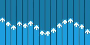 Yükselen eğilimleri gösteren soyut bir vektör grafiği. Değişen yüksekliklerden oluşan bir dizi dikey çizgi. Büyümeyi, verileri veya piyasa ilerlemesini sembolize ediyor..