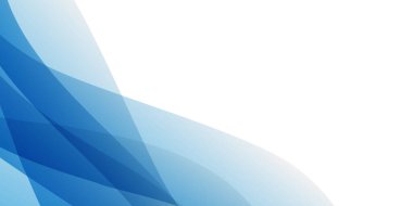 Solda üstüste binen yarı saydam mavi dalgalar ve sağda beyaz alan ile minimum soyut arkaplan, modern yerleşimler, sunumlar veya metin yerleştirme için ideal.