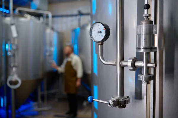 Gauge Valve Measure Control Pressure Brewing Process Craft Beer Manufactory — Stock Photo, Image