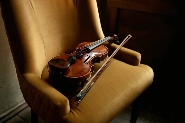 Violin Musical Instrument Chair Violinist Equipment Music Performance — Fotografia de Stock