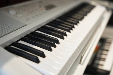 Hem siyah hem de beyaz tuşlar içeren piyano klavyesi, bu sevgili enstrümanın tamamlayıcı bileşenleri