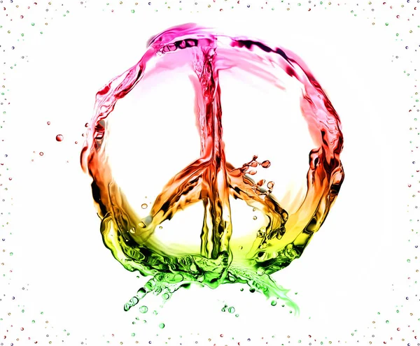 和平与爱情的象征 用五颜六色的液体在白色上制成 并镶有气泡 免版税图库照片