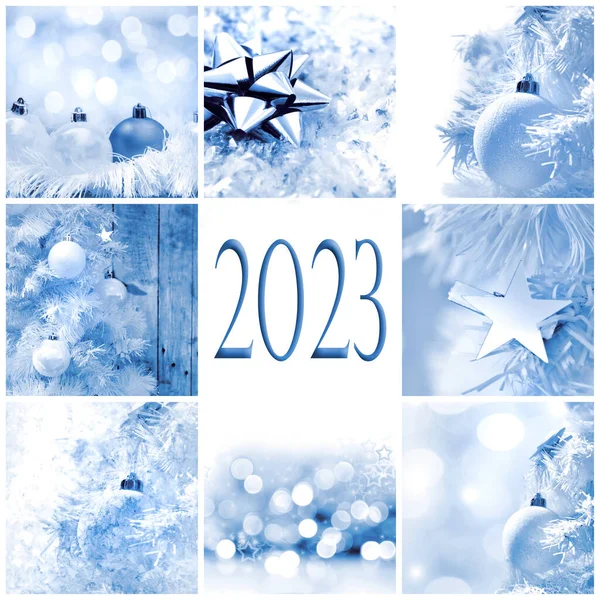Wenskaart 2023 Vierkante Formaat Winter Kerst Decoratie Thema — Stockfoto