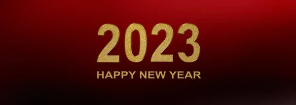 2023 Boldog Évet Írt Arany Szám Csillogó Piros Fekete Háttér — Stock Fotó