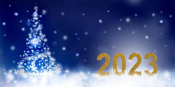 Mavi Arka Planda Soyut Noel Ağacı Olan 2023 Yılbaşı Altın — Stok fotoğraf