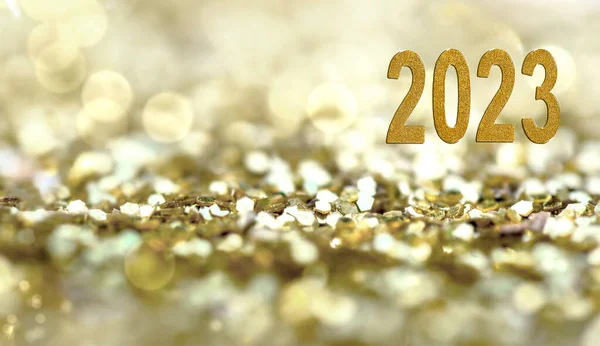 2023 Fecha Dorada Del Nuevo Año Sobre Fondo Abstracto Dorado —  Fotos de Stock