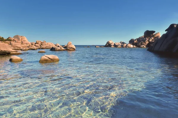 Průzračná Modrá Tyrkysová Skalnatá Ostrově Korsika Pláži Palombaggia — Stock fotografie