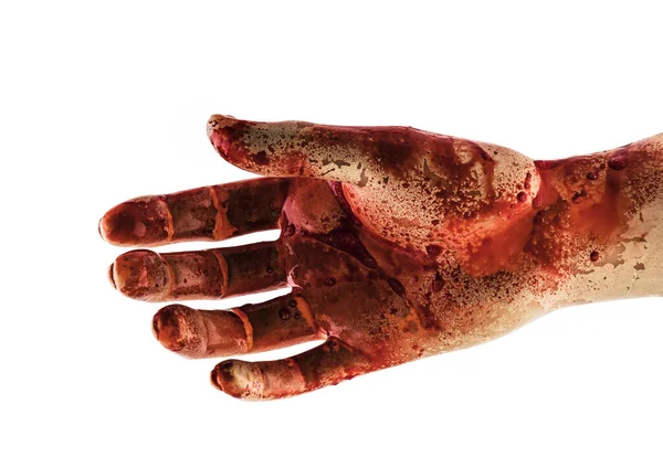 クリッピングパスで白い背景に隔離された血まみれの手 — ストック写真