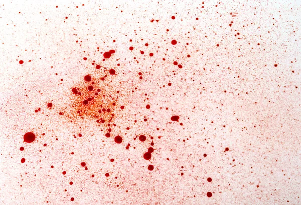 白い背景に赤い血が落ち 飛び散っています ハロウィンの血の背景 — ストック写真