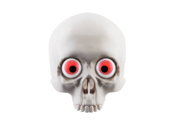 人間の頭蓋骨は赤い目で白い背景にクリッピングパスで隔離されています — ストック写真