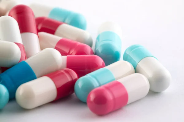 Heap Van Geneeskunde Kleurrijke Pillen Macro Shot — Stockfoto