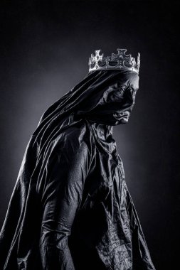 Ghost of a queen or king over dark misty background clipart