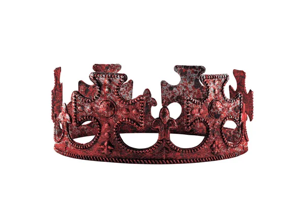 国王或王后的旧皇冠 血红色 背景白色 有剪路 — 图库照片