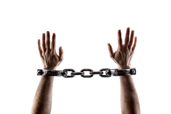 Shackled Hands Isolated White Background Clipping Path — Stock Photo, Image