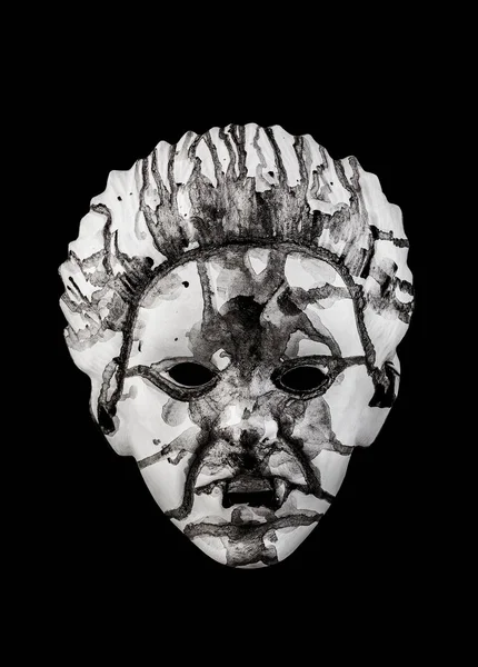 Τρομακτικό Λευκό Κεφάλι Βαμμένο Μαύρο Απομονωμένο Μαύρο Φόντο — Φωτογραφία Αρχείου