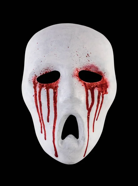 Máscara Sangrienta Espeluznante Aislada Sobre Fondo Negro Con Ruta Recorte —  Fotos de Stock